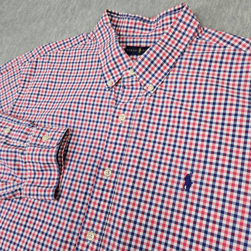 Ralph Lauren Shirt Mens 2XL Red Blue Gingham Check Button Down Cotton Casual
